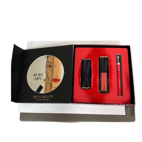 Estée Lauder Siren Night Ruby Red Lips Gift Set Lip Gloss Lipstick Lip Liner Red - Picture 7 of 8